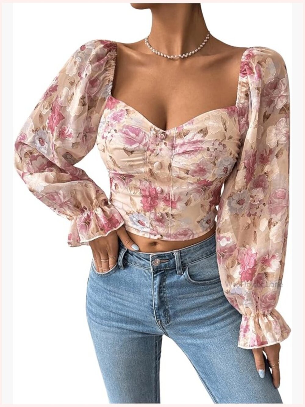 Off Shoulder Crop Top with Lantern Sleeves